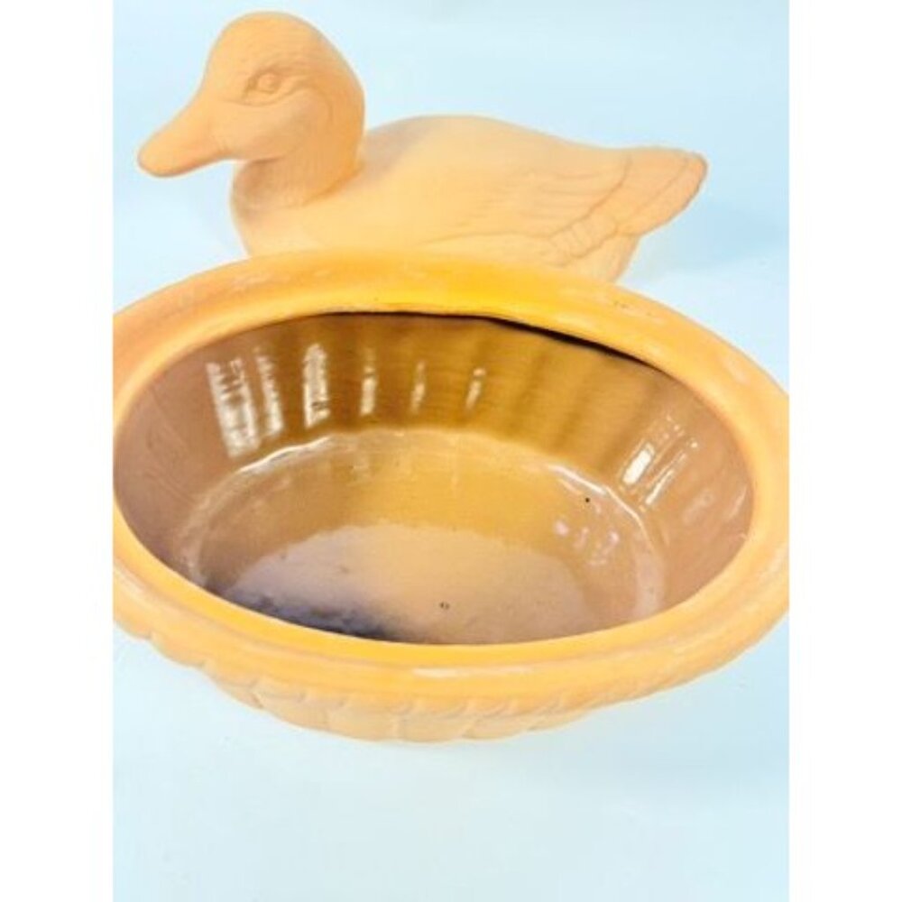 Lidded Casserole Duck on Nest Terra Cotta Baking Dish Vintage Kitchen Decor Clay - Picture 14 of 15